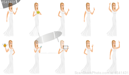 Image of Vector set of illustrations with bride character.