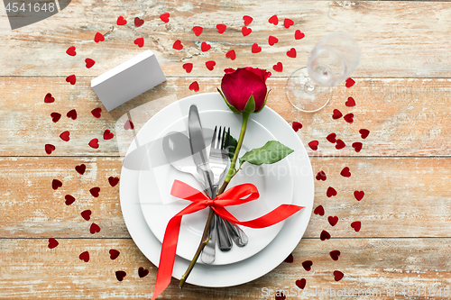 Image of close up of table setting for valentines day