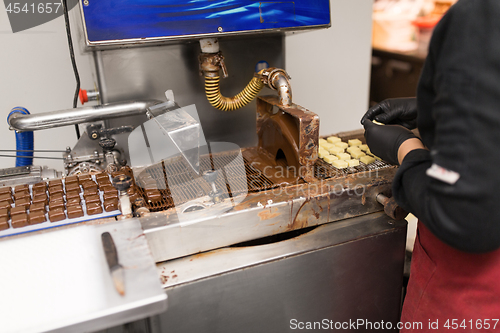 Image of candies making by chocolate coating machine