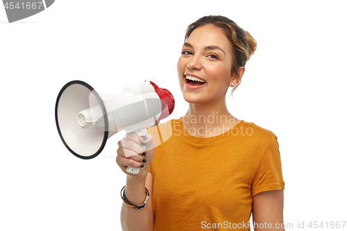 Image of young woman or teenage girl with megaphone