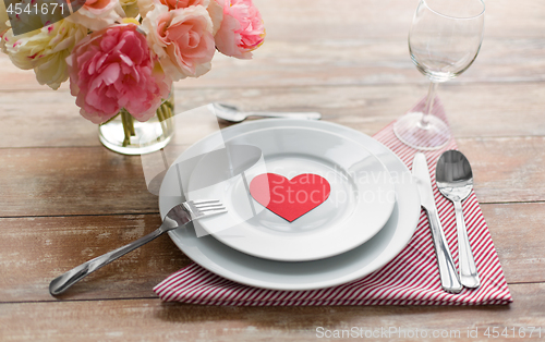 Image of close up of table setting for valentines day