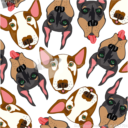 Image of Vector illustration of the pattern of the mugs of the dogs doberman and bull terrier