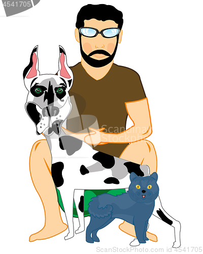 Image of Man with pets on white background is insulated