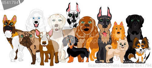 Image of Vector illustration of the group of the dogs of the varied sorts