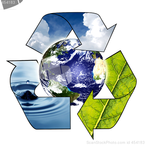 Image of Planet Earth with Recycle Symbol
