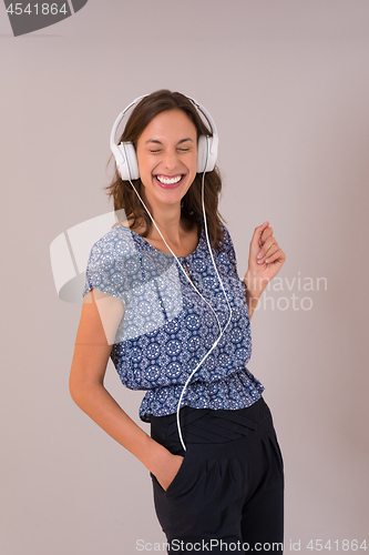 Image of woman with headphones isolated on a white