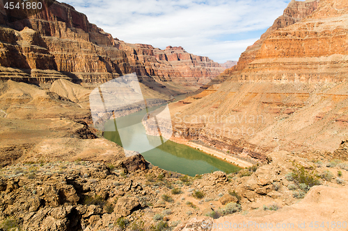 Image of view of grand canyon cliffs and colorado river