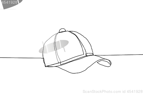 Image of Baseball cap vector illustration on a white background. Continuous line drawing style.
