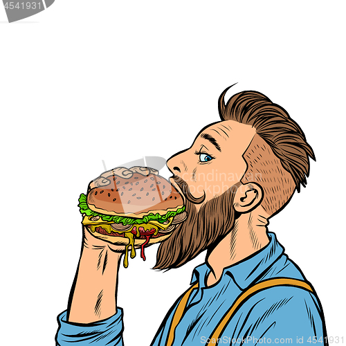 Image of hipster man eating Burger