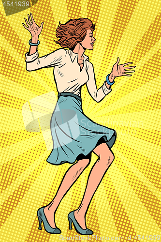 Image of Beautiful young business woman dancing