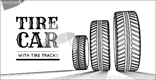 Image of Car tire with tire marks on a white background. Hand-drawn design