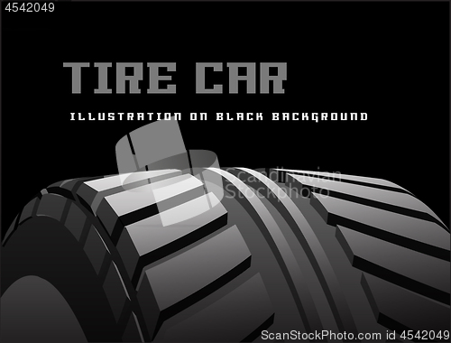 Image of Car tire with tire marks on a black background. Vector