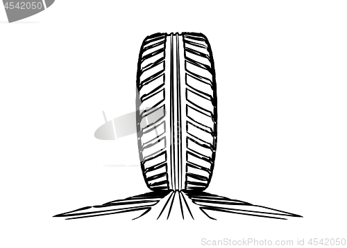Image of Car tire with tire marks on a white background. Hand-drawn design