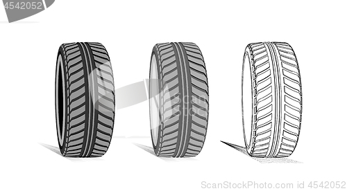 Image of Car tire with tire marks on a white background. Vector