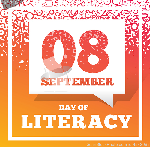 Image of Literacy Day - September 8th. Vector illustration with letters background.