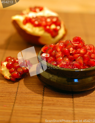 Image of broken ripe pomegranate fruit and seeds