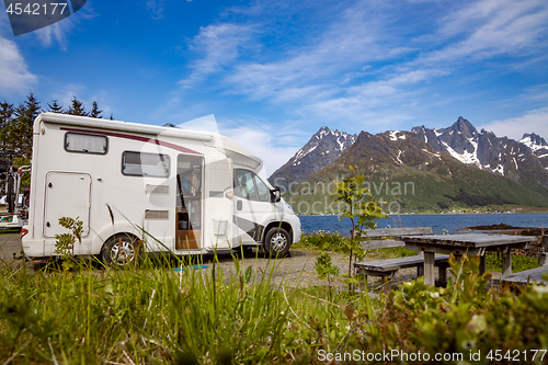 Image of Family vacation travel RV, holiday trip in motorhome