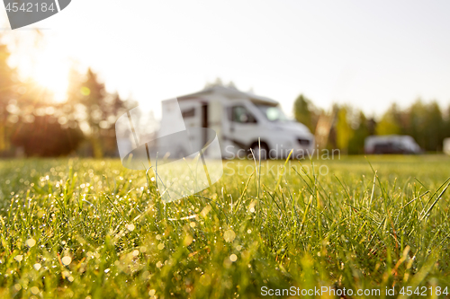 Image of Family vacation travel RV, holiday trip in motorhome