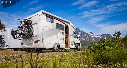 Image of Family vacation travel RV, holiday trip in motorhome