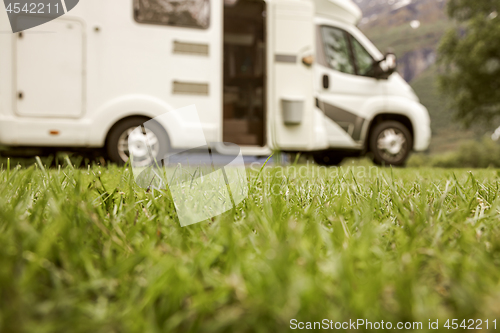 Image of Family vacation travel RV, holiday trip in motorhome