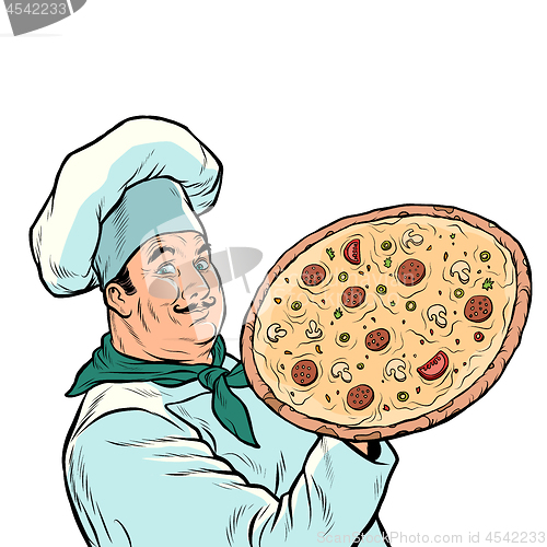 Image of Italian chef with pizza