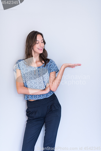 Image of young woman presenting your product