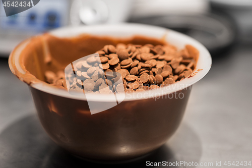 Image of chocolate buttons in bowl at confectionery shop