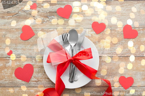 Image of close up of table setting for valentines day