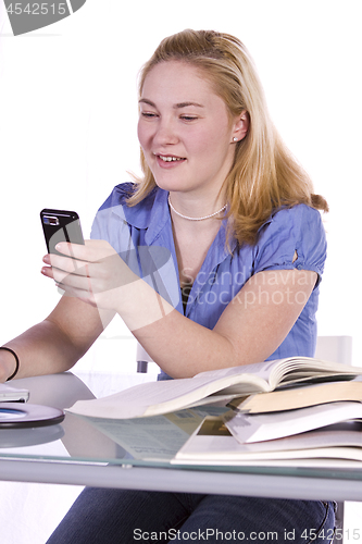 Image of Businesswoman at His Desk Working