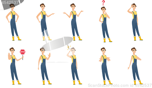 Image of Vector set of illustrations of farmer characters.