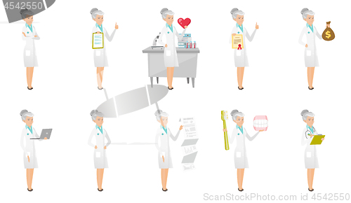 Image of Senior caucasian doctor vector illustrations set.