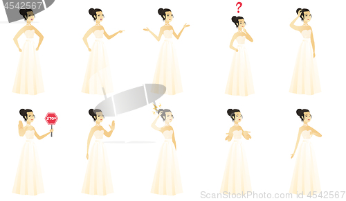 Image of Vector set of illustrations with bride character.