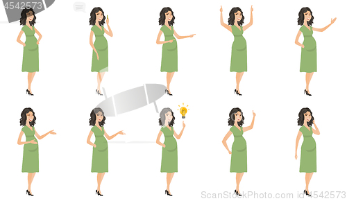 Image of Caucasian pregnant woman vector illustrations set.