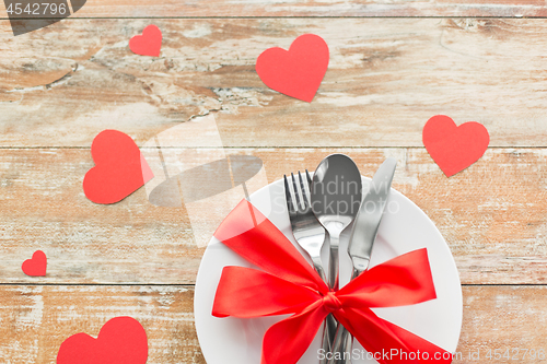 Image of close up of table setting for valentines day