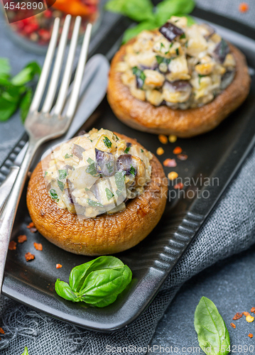 Image of Homemade baked stuffed mushrooms.