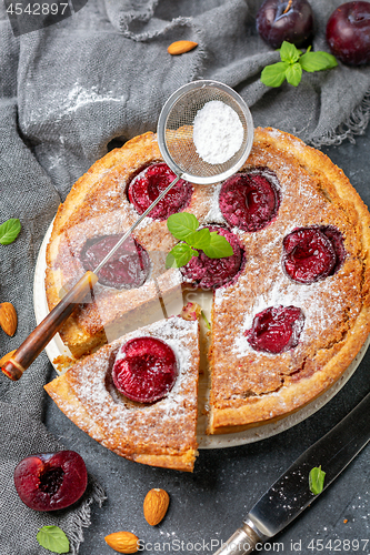 Image of Homemade plum cake with almond frangipane.