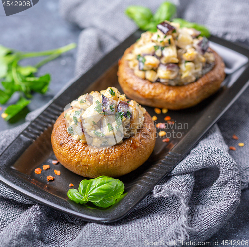 Image of Baked mushrooms with minced eggplant and mushrooms