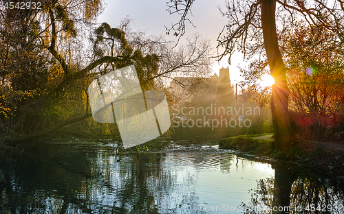 Image of Backlighted cathedral from the marsh in Bourges