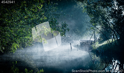 Image of Mist on the river at dawn in the marshes in Bourges city