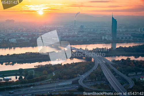 Image of beautiful sunset over Vienna