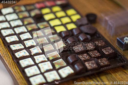 Image of chocolate candies at confectionery shop