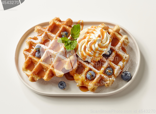 Image of plate of belgian waffles dessert