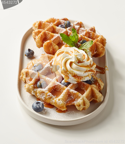 Image of plate of belgian waffles dessert