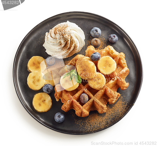 Image of plate of belgian waffle dessert