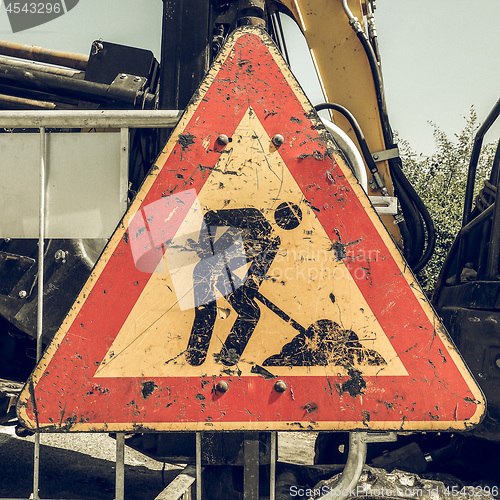 Image of Vintage looking Road works sign