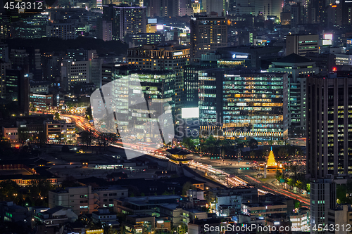 Image of Seoul skyscrapers in the night, South Korea.