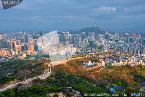 Image of Seoul skyline on sunset, South Korea.