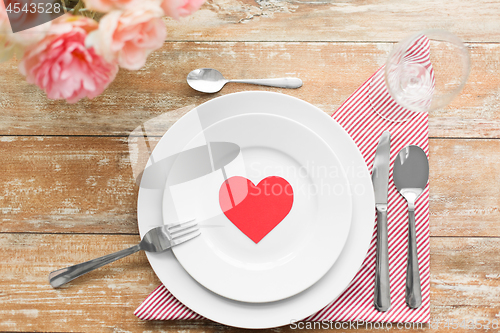 Image of close up of table setting for valentines day