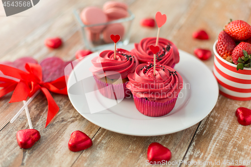 Image of close up of red sweets for valentines day