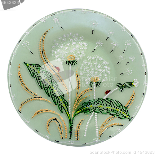 Image of Decorative ceramic dish painted with hands. Art, handmade.